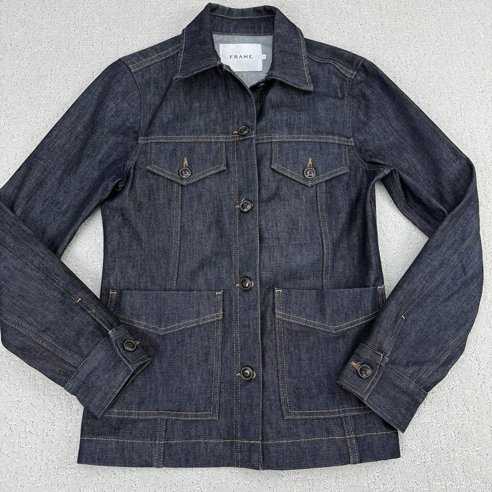 FRAME Griffith Womens S Denim Jacket‎ Dark Wash LRJK419 Cotton Stretch $345